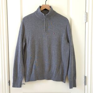 Tommy Hilfiger Men Quarter Zip Cotton Sweater Gray
